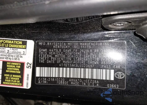 2020 Toyota Camry Se Nightshade Edition from USA, damaged, VIN 4T1G11AK9LU323697